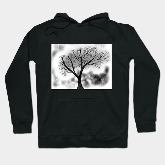 Black and White Tree Art Hoodie by Aj@Co.